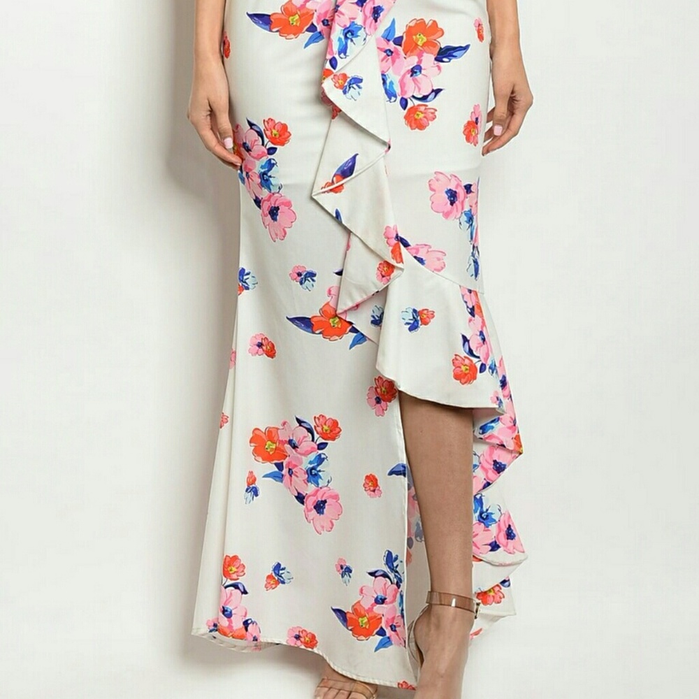 High Low Strapless Floral Print Maxi Dress - Picture 3 of 6